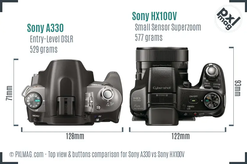 Sony A330 vs Sony HX100V top view buttons comparison