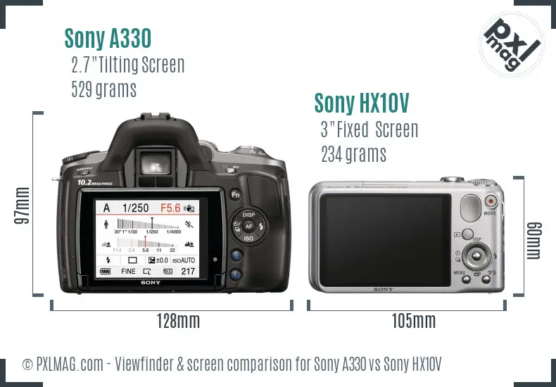 Sony A330 vs Sony HX10V Screen and Viewfinder comparison