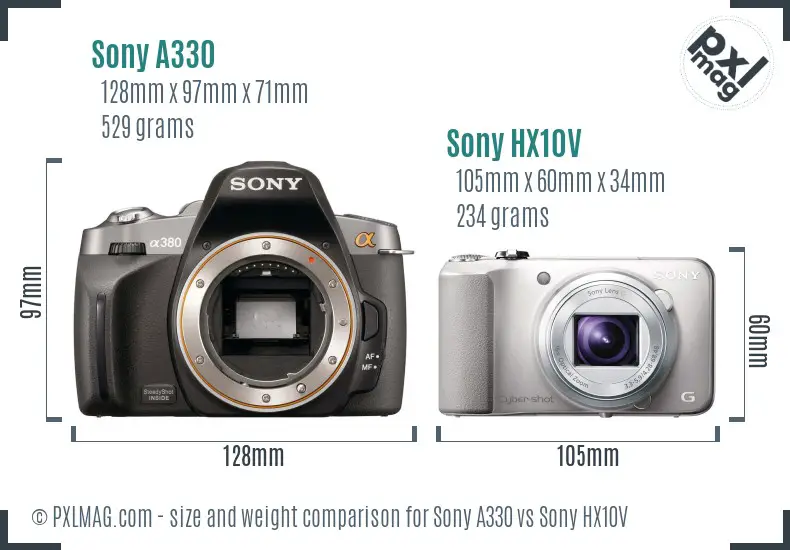 Sony A330 vs Sony HX10V size comparison