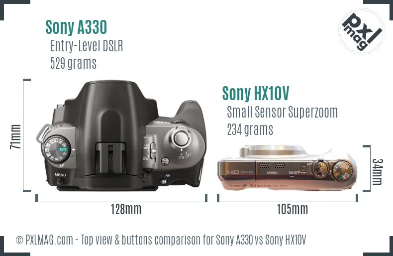 Sony A330 vs Sony HX10V top view buttons comparison