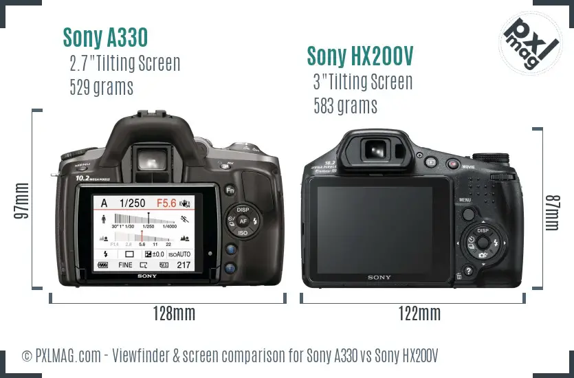 Sony A330 vs Sony HX200V Screen and Viewfinder comparison