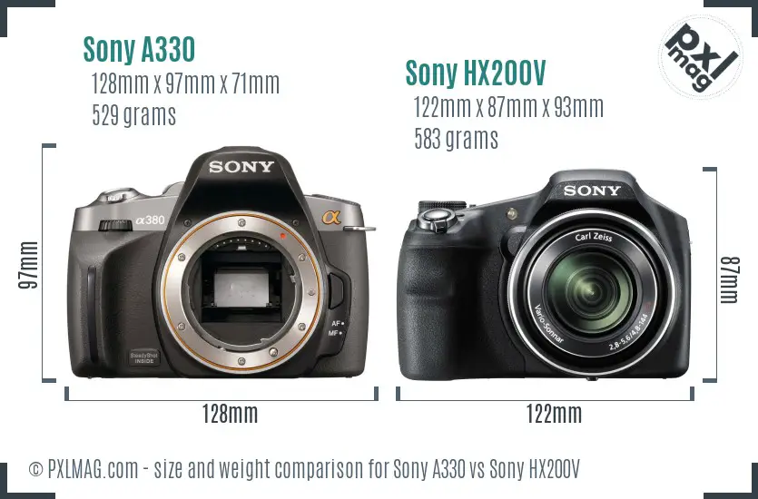 Sony A330 vs Sony HX200V size comparison