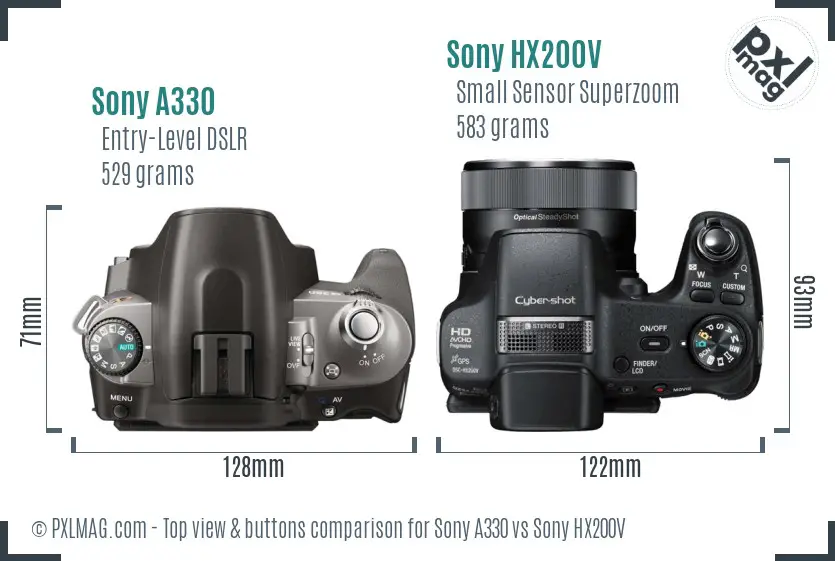 Sony A330 vs Sony HX200V top view buttons comparison