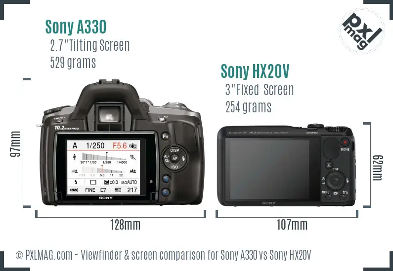 Sony A330 vs Sony HX20V Screen and Viewfinder comparison