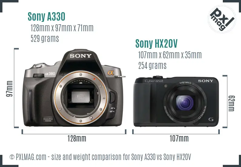 Sony A330 vs Sony HX20V size comparison