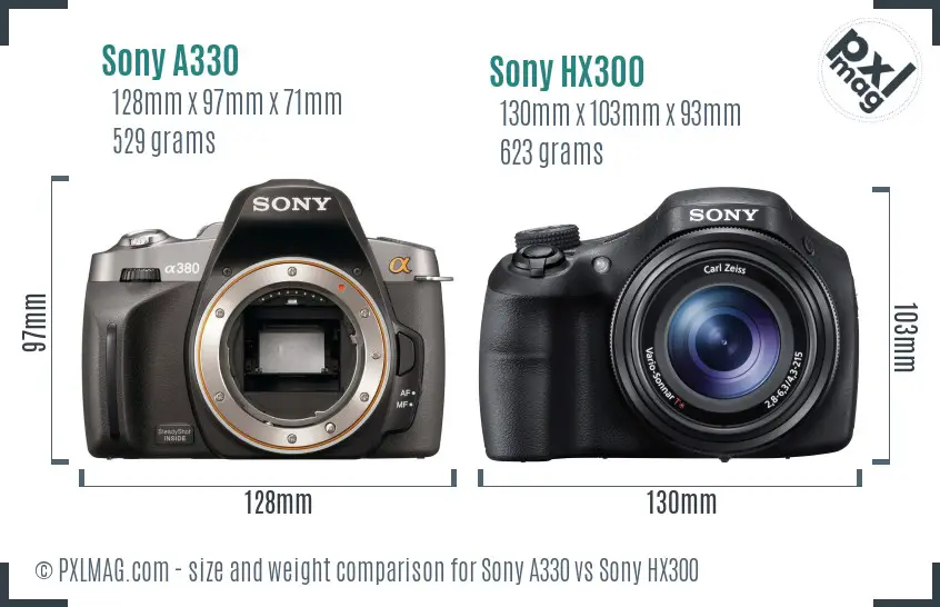 Sony A330 vs Sony HX300 size comparison