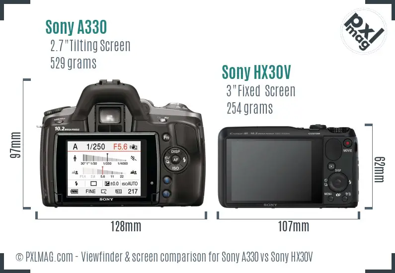 Sony A330 vs Sony HX30V Screen and Viewfinder comparison