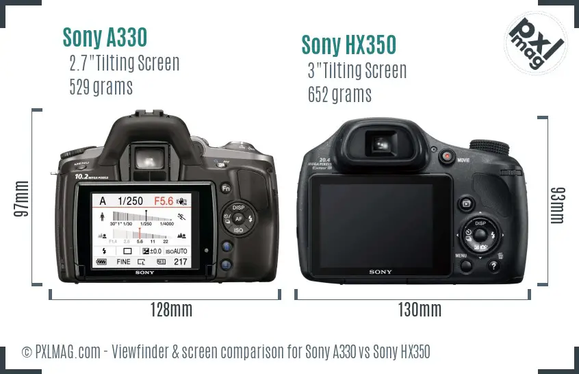 Sony A330 vs Sony HX350 Screen and Viewfinder comparison