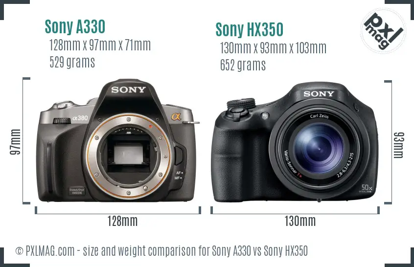 Sony A330 vs Sony HX350 size comparison