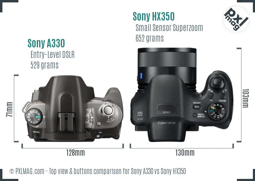 Sony A330 vs Sony HX350 top view buttons comparison