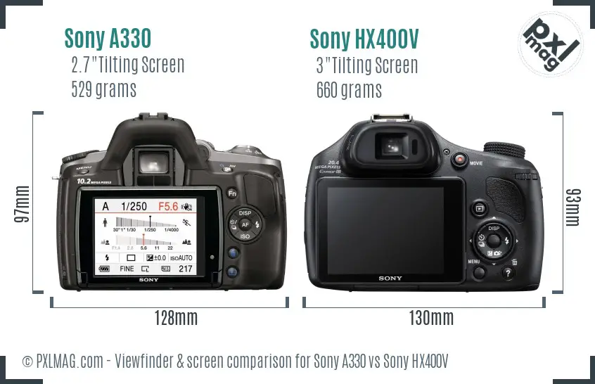 Sony A330 vs Sony HX400V Screen and Viewfinder comparison