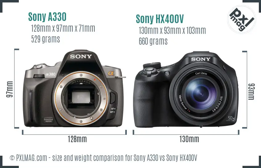 Sony A330 vs Sony HX400V size comparison