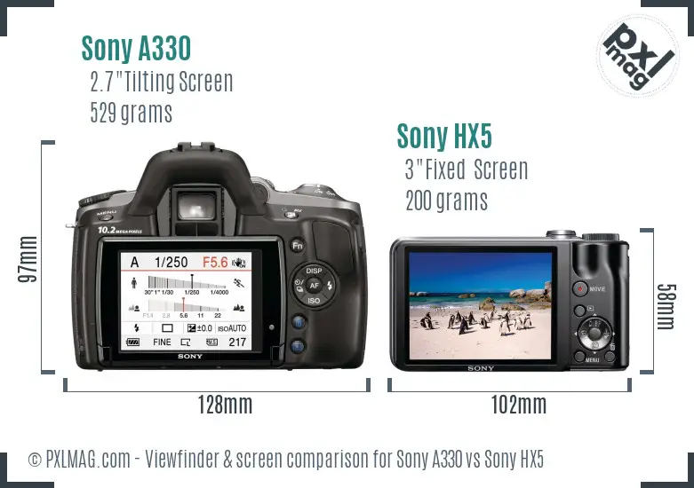 Sony A330 vs Sony HX5 Screen and Viewfinder comparison