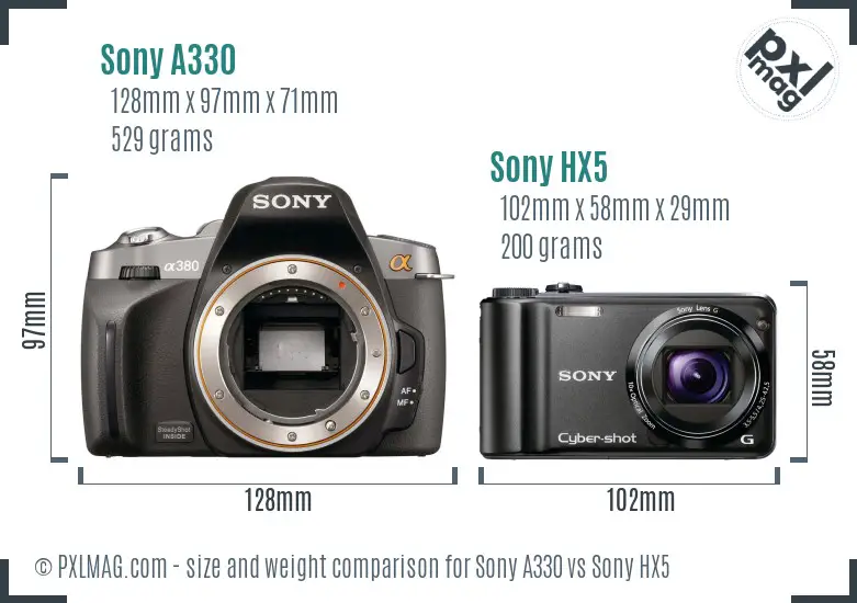 Sony A330 vs Sony HX5 size comparison