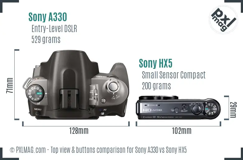 Sony A330 vs Sony HX5 top view buttons comparison
