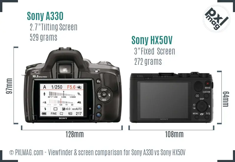Sony A330 vs Sony HX50V Screen and Viewfinder comparison