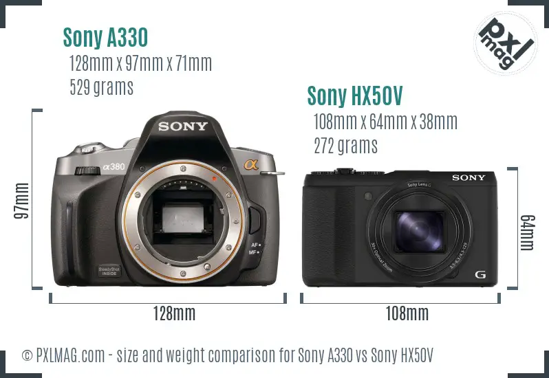 Sony A330 vs Sony HX50V size comparison
