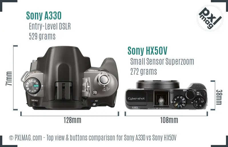 Sony A330 vs Sony HX50V top view buttons comparison