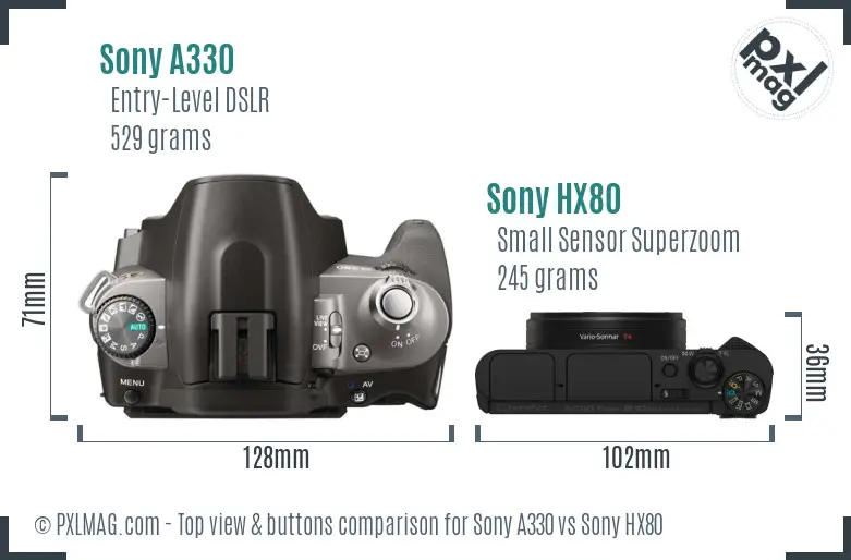 Sony A330 vs Sony HX80 top view buttons comparison