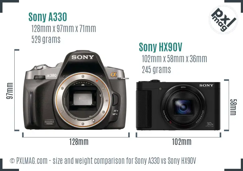 Sony A330 vs Sony HX90V size comparison