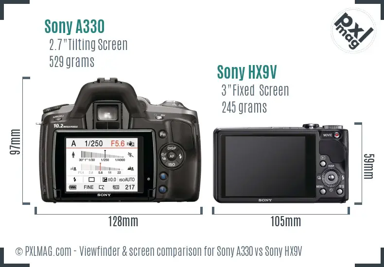 Sony A330 vs Sony HX9V Screen and Viewfinder comparison