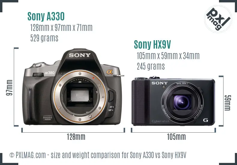Sony A330 vs Sony HX9V size comparison