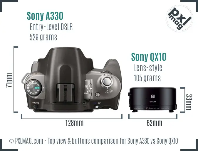 Sony A330 vs Sony QX10 top view buttons comparison