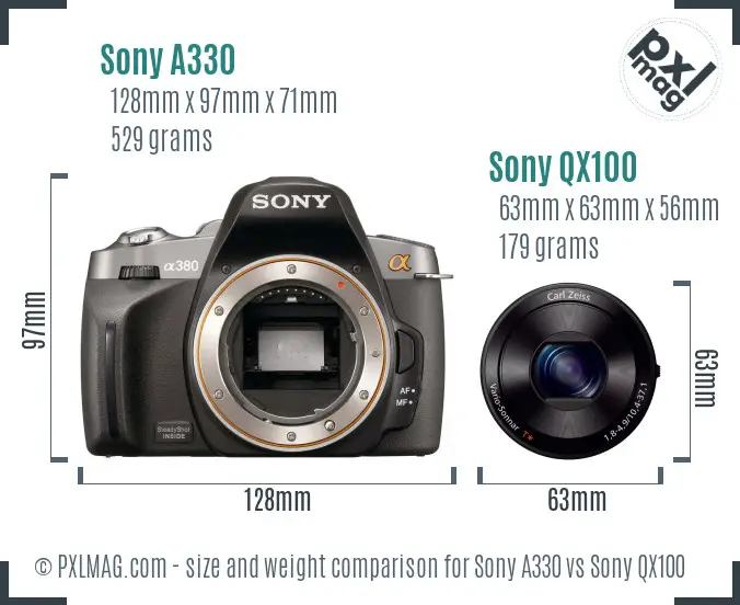 Sony A330 vs Sony QX100 size comparison