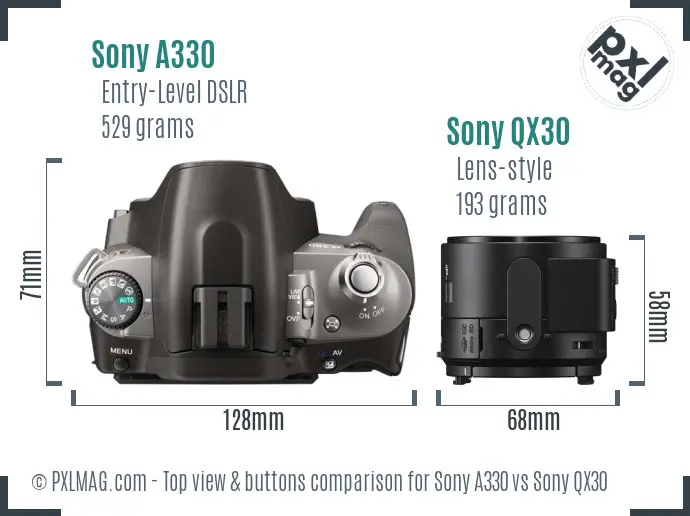 Sony A330 vs Sony QX30 top view buttons comparison