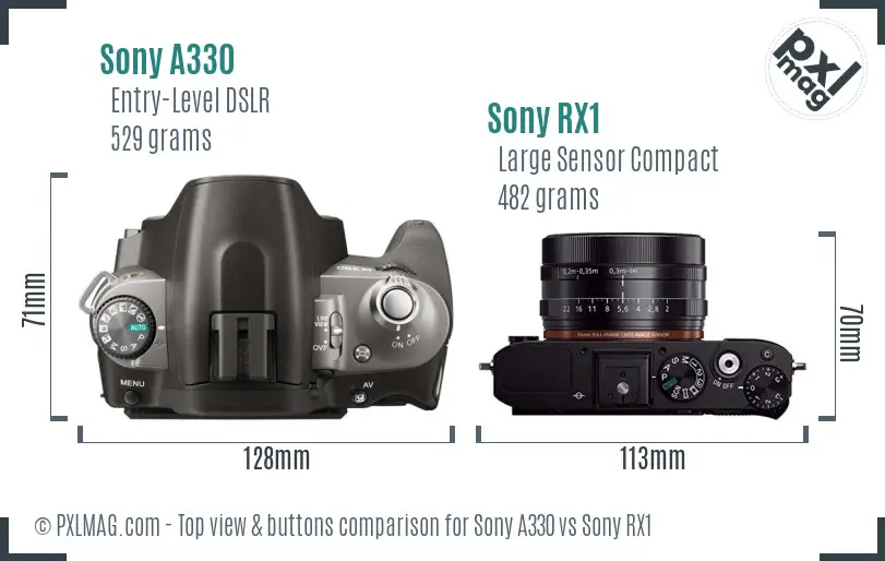 Sony A330 vs Sony RX1 top view buttons comparison