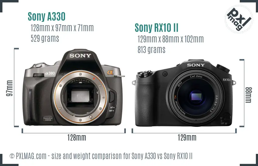 Sony A330 vs Sony RX10 II size comparison