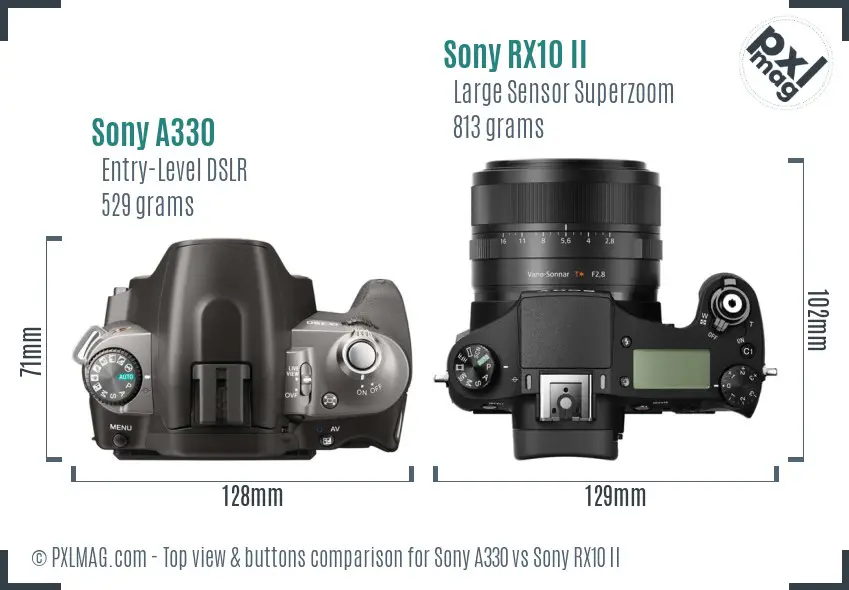Sony A330 vs Sony RX10 II top view buttons comparison