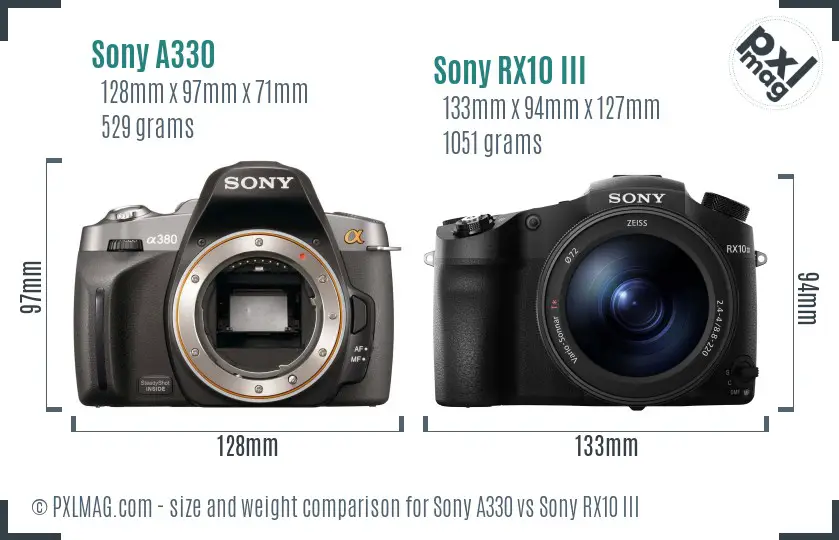 Sony A330 vs Sony RX10 III size comparison