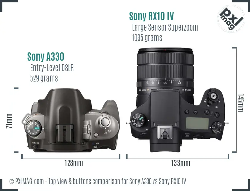 Sony A330 vs Sony RX10 IV top view buttons comparison