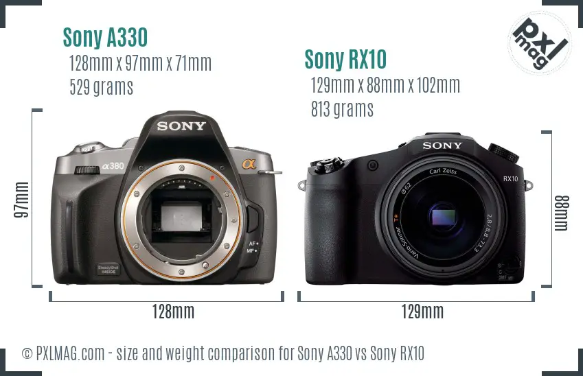Sony A330 vs Sony RX10 size comparison