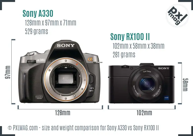 Sony A330 vs Sony RX100 II size comparison