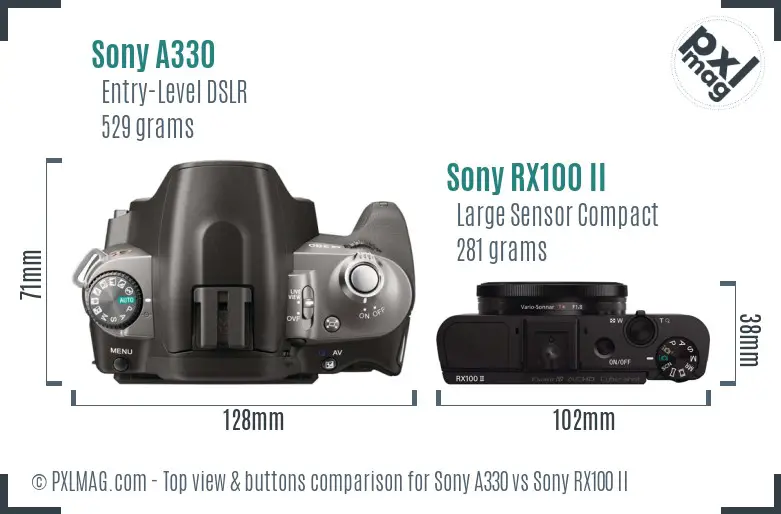 Sony A330 vs Sony RX100 II top view buttons comparison