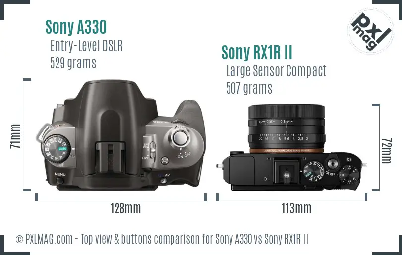 Sony A330 vs Sony RX1R II top view buttons comparison