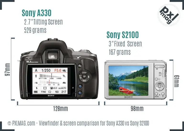 Sony A330 vs Sony S2100 Screen and Viewfinder comparison