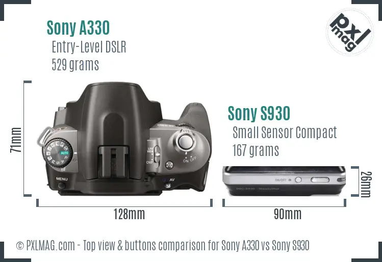 Sony A330 vs Sony S930 top view buttons comparison