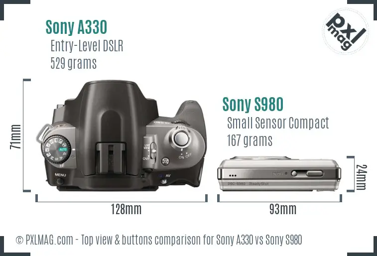 Sony A330 vs Sony S980 top view buttons comparison