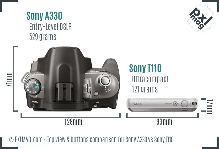 Sony A330 vs Sony T110 top view buttons comparison