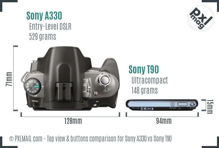 Sony A330 vs Sony T90 top view buttons comparison
