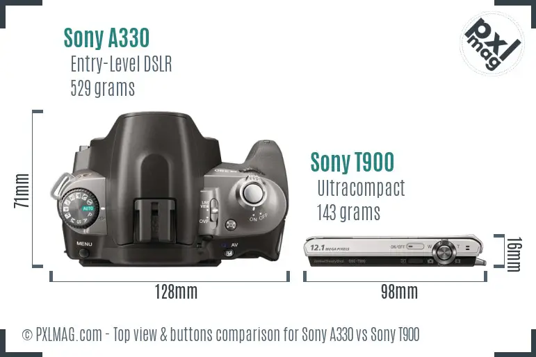 Sony A330 vs Sony T900 top view buttons comparison