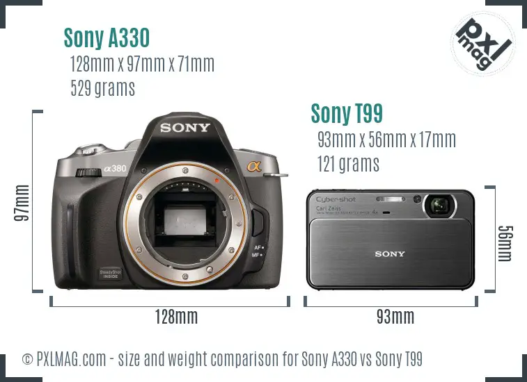 Sony A330 vs Sony T99 size comparison