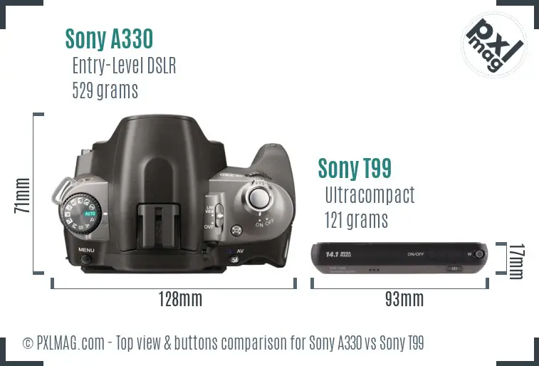 Sony A330 vs Sony T99 top view buttons comparison