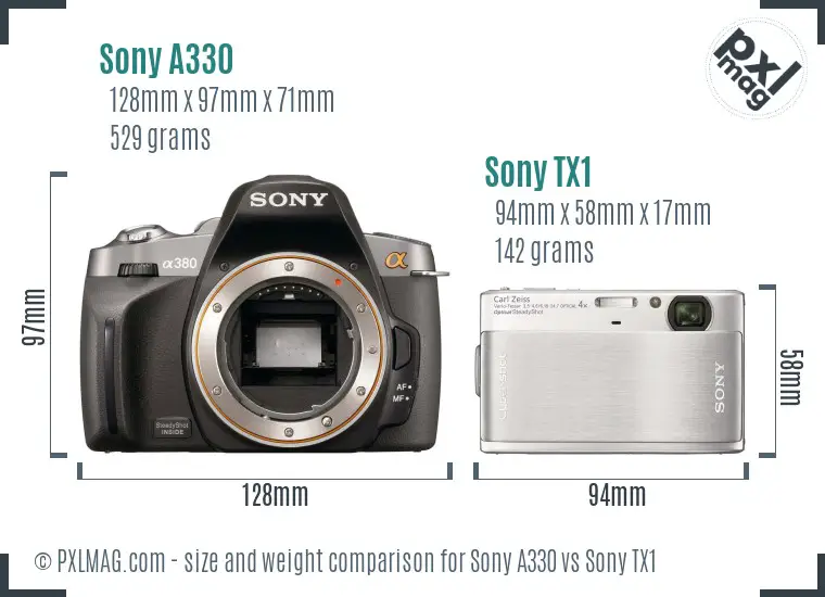 Sony A330 vs Sony TX1 size comparison