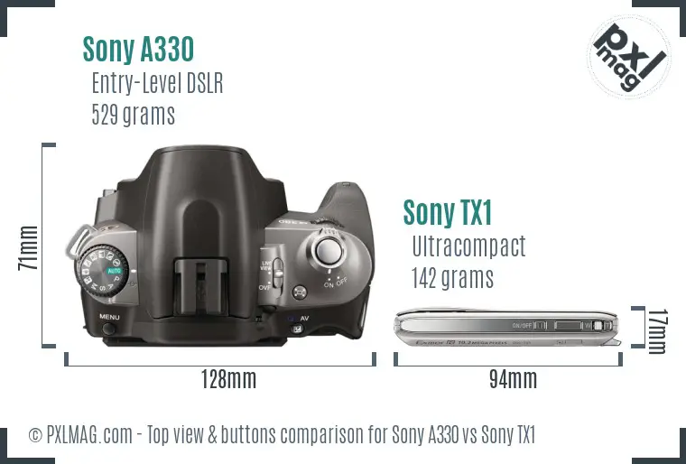 Sony A330 vs Sony TX1 top view buttons comparison