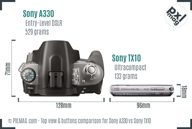 Sony A330 vs Sony TX10 top view buttons comparison