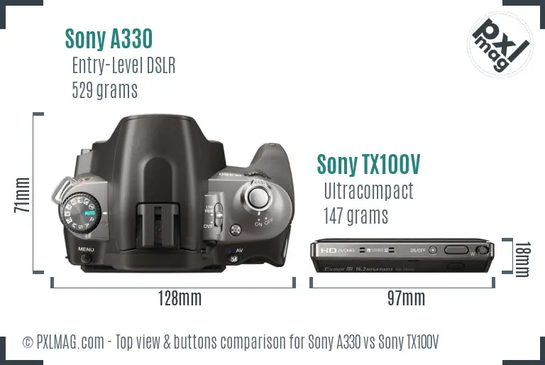 Sony A330 vs Sony TX100V top view buttons comparison